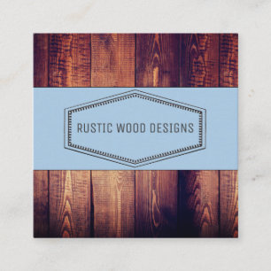 Rustic Wood Grain Blue Grått Monogram Fyrkantigt Visitkort