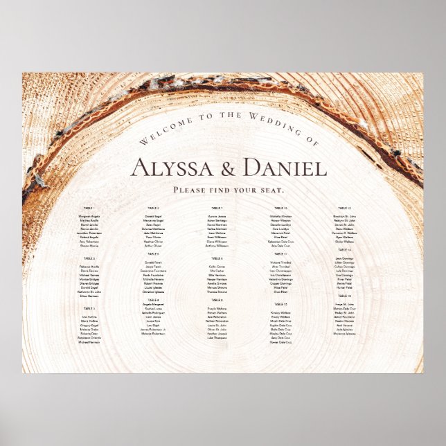 Rustic Wood Grain Bröllop efter Bord:s sittdiagram Poster (Framsidan)