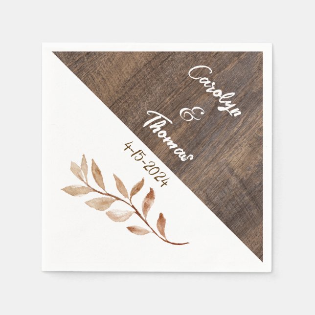 Rustic Wood Grain Farmhouse Blommigt Bröllop Pappersservett (Framsidan)