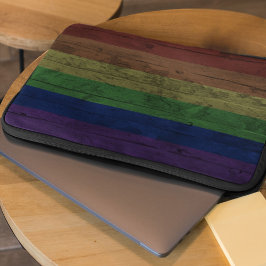 Rustic Wood Grain Gay pride Rainbow Flagga Laptop Fodral