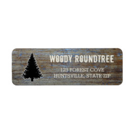 Rustic Wood Grain | Gräs Träd Evergreen Silhouette Returadress Etikett
