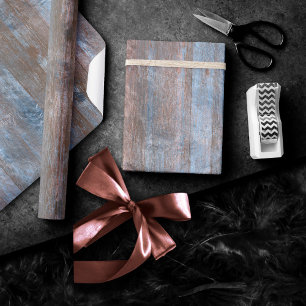 Rustic Wood Grain Koppar och blå plåtar Presentpapper