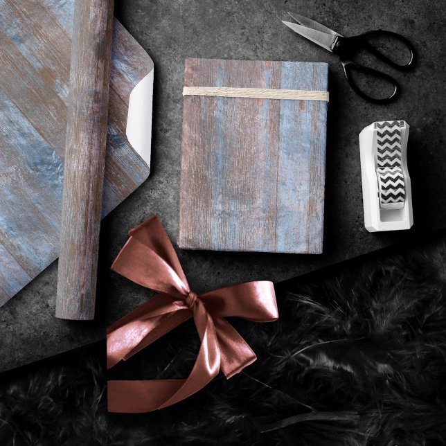 Rustic Wood Grain | Koppar och blå plåtar Presentpapper (Skapare uppladdad)