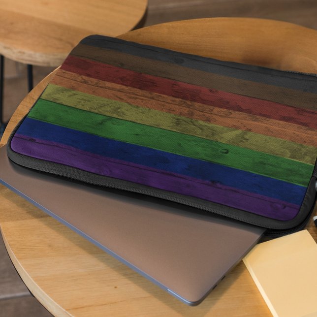 Rustic Wood Grain Philadelphia Pride Rainbow Flagg Laptop Fodral (Skapare uppladdad)