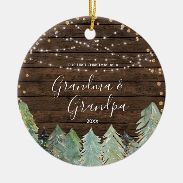 Rustic wood Grandma Grandpa jul Ornament (Framsidan)