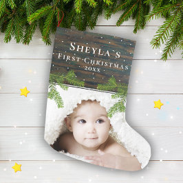 Rustic Wood Gräs Baby's First jul Photo Stor Julstrumpa