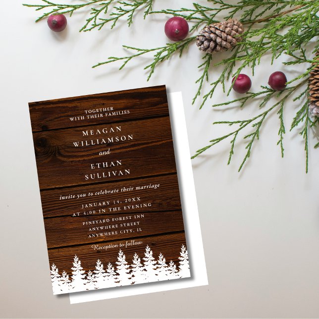Rustic Wood Gräs Träd, hösthöstbröllop Inbjudningar (rustic wood pine trees fall autumn winter wedding invitations)