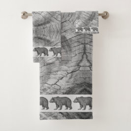 Rustic Wood Grått Walking Bears Bath Towel Set