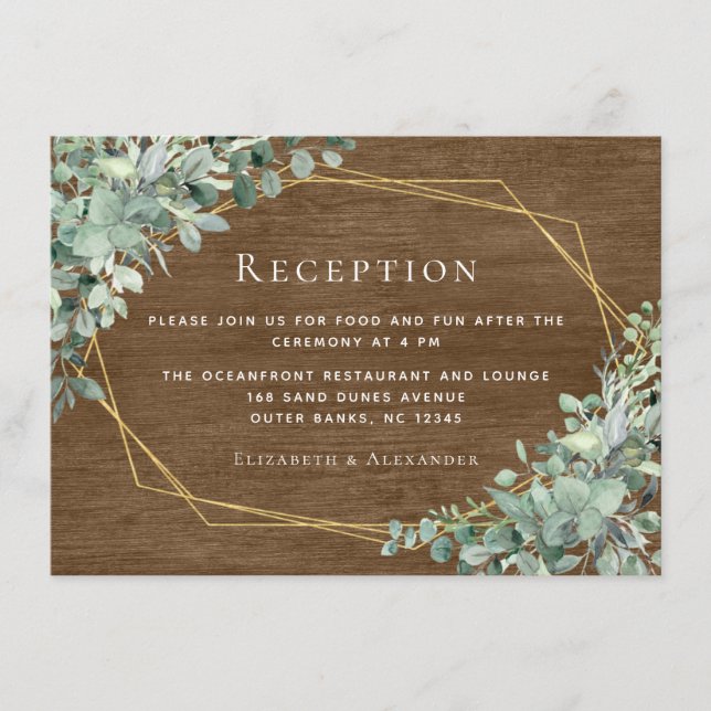 Rustic Wood Greenery Eucalyptus Wedding Reception Tilläggskort (Framsida)