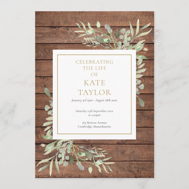 Rustic Wood Greenery Funeral Order of Service Program (Framsida)