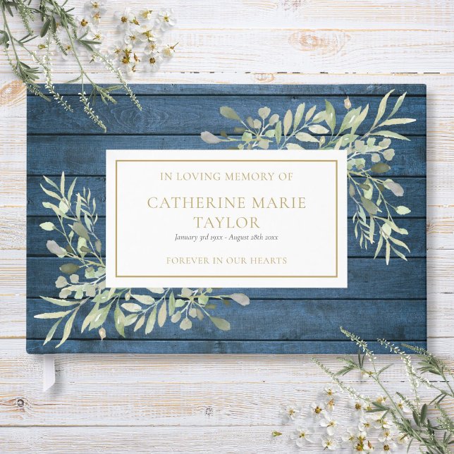Rustic Wood Greenery in Loving Memory Funeral Gästböcker (Rustic Wood Greenery In Loving Memory Funeral Guest Book)