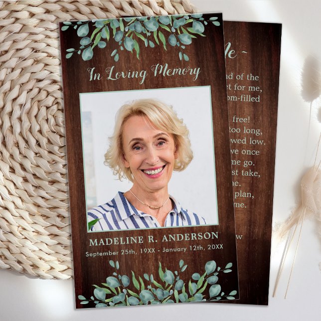 Rustic Wood Greenery Memorial Funeral Prayer Card Visitkort (Skapare uppladdad)