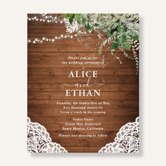 Rustic Wood Greenery QR Code Wedding Cheap Flygblad
