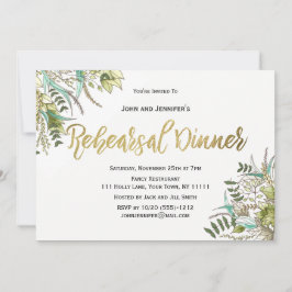 Rustic Wood Grönt Löv Guld Rehearsal Middag Inbjudningar