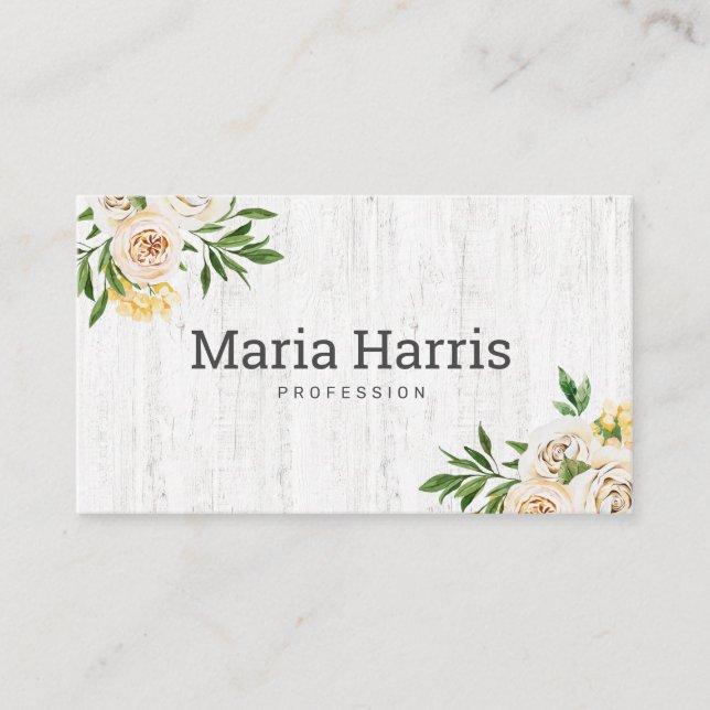 Rustic Wood Gula blommor Simple Professionell  Visitkort (Framsida)