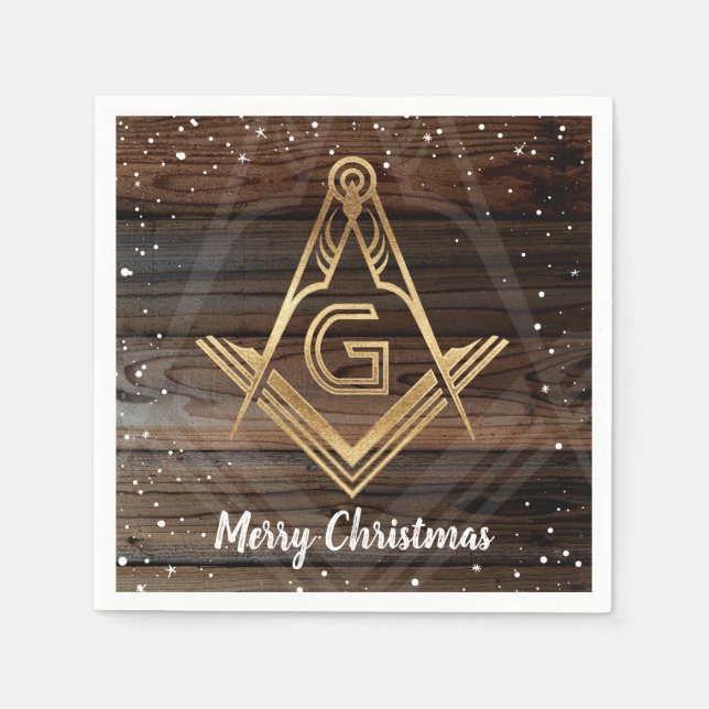 Rustic Wood Guld God jul Masonic Napkins Pappersservett (Framsidan)