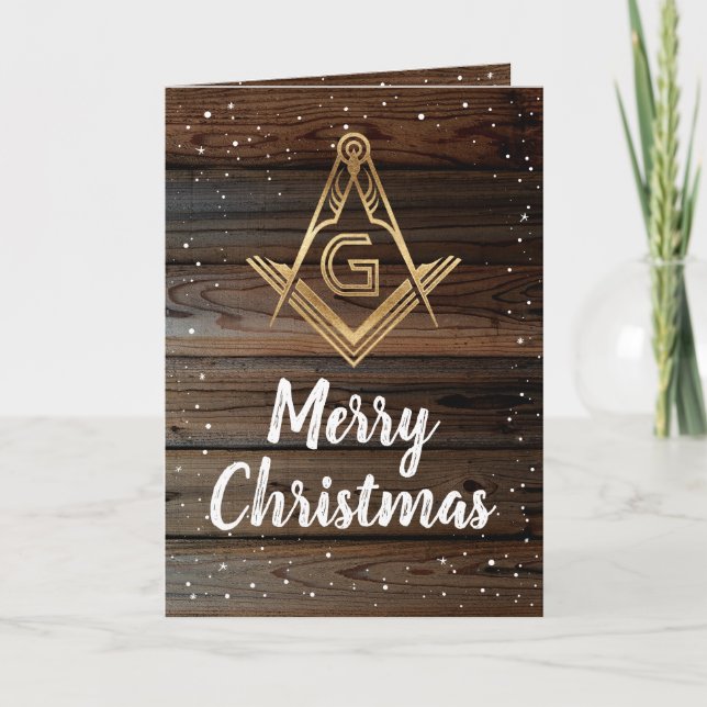 Rustic Wood Guld Masonic-julkort Helgkort (Framsida)