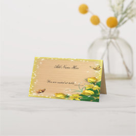 Rustic Wood Gult Blommigt Butterfly Bord Ställe Placeringskort