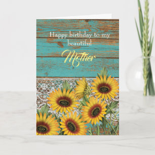Rustic Wood Gult Solblommor Mor Birthday Kort