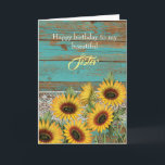 Rustic Wood Gult Solblommor Sister Birthday Kort<br><div class="desc">En rustik teal wood,  snöre och gult solblommor för min systerfödelsekort. Invändigt kortmeddelande kan vara personlig om det behövs. Baksidan har en trä- och solrosdesign. Se alla foton. Det här söt rustiska systerkortet skulle göra en underbar keepsaké för henne.</div>