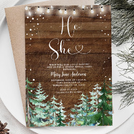 Rustic Wood Han eller hon Vinter Gender Reveal Inbjudningar