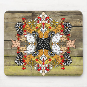 Rustic Wood Hand plockade Funny Tecknad Chicken Ar Musmatta