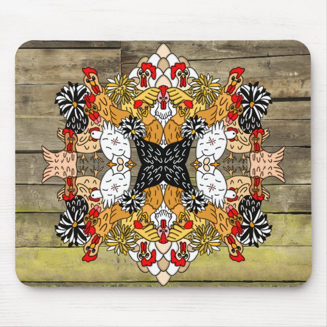 Rustic Wood Hand plockade Funny Tecknad Chicken Ar Musmatta (Framsidan)