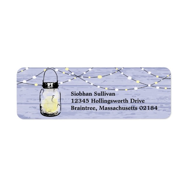 Rustic Wood Hanging Mason Burk och Ljus Bröllop Returadress Etikett (Framsidan)