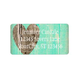 Rustic Wood Heart Aqua Land Adressetiketter
