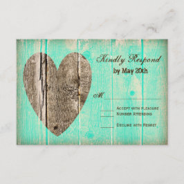 Rustic Wood Heart Aqua Landsbyggsbröllop OSA kort