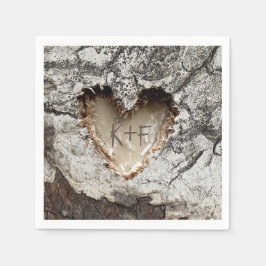 Rustic Wood Heart Birch Bark Bröllop Pappersservett