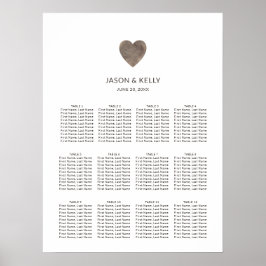 Rustic Wood Heart-sätesdiagram för Bröllop Poster