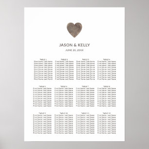 Rustic Wood Heart-sätesdiagram för Bröllop Poster