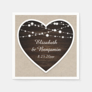 Rustic Wood Heart String Ljus Burlap Bröllop Pappersservett