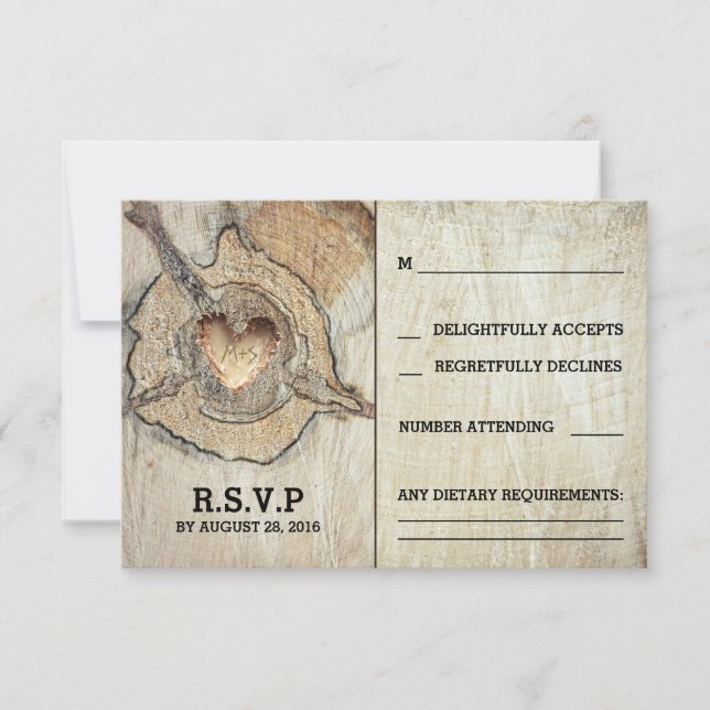 Rustic Wood Heart Träd Bröllop OSA Card (Framsida)