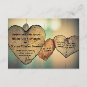 Rustic Wood Hearts - 3 x 5 bröllopsinbjudan Inbjudningar