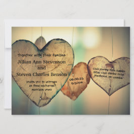 Rustic Wood Hearts - 6,5 x 8,75 bröllopsinbjudan Inbjudningar