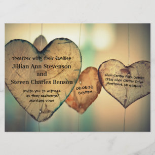 Rustic Wood Hearts - 6,5 x 8,75 bröllopsinbjudan Inbjudningar