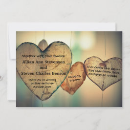 Rustic Wood Hearts - Bröllopinbjudan Inbjudningar