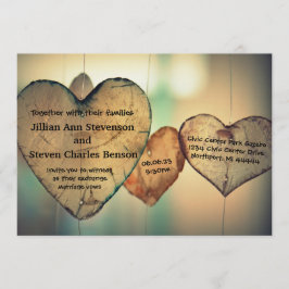 Rustic Wood Hearts - Bröllopinbjudan Inbjudningar
