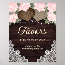 Rustic Wood Hearts  Rosa Blommigt Wedding Favor Poster