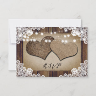 Rustic Wood Hearts Snöre Bröllop OSA Meal Choice Kort