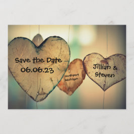 Rustic Wood Hearts - Spara datum 5x7-kort Datumet