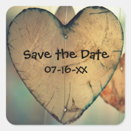 Rustic Wood Hearts Spara datum - Kvadratfästpunkte Fyrkantigt Klistermärke