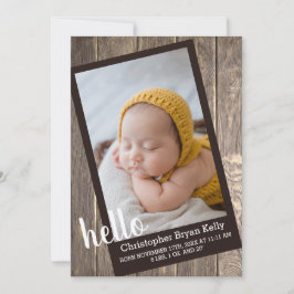 Rustic Wood Hej Birth Meddelande