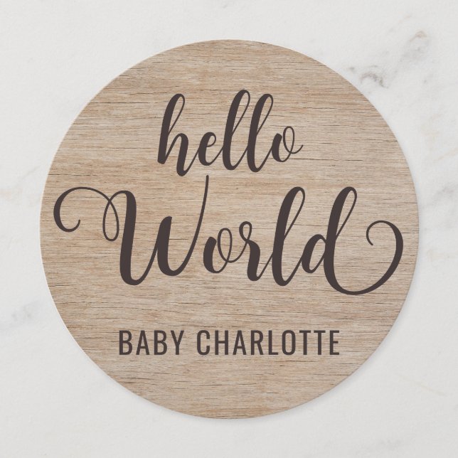 Rustic Wood Hej World Welcome Home Baby Sign (Framsida)