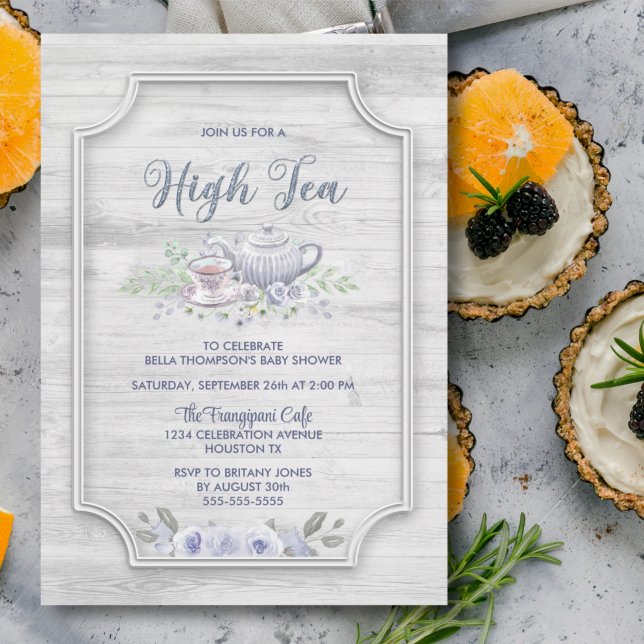 Rustic Wood High Tea Baby Shower Inbjudningar (Skapare uppladdad)
