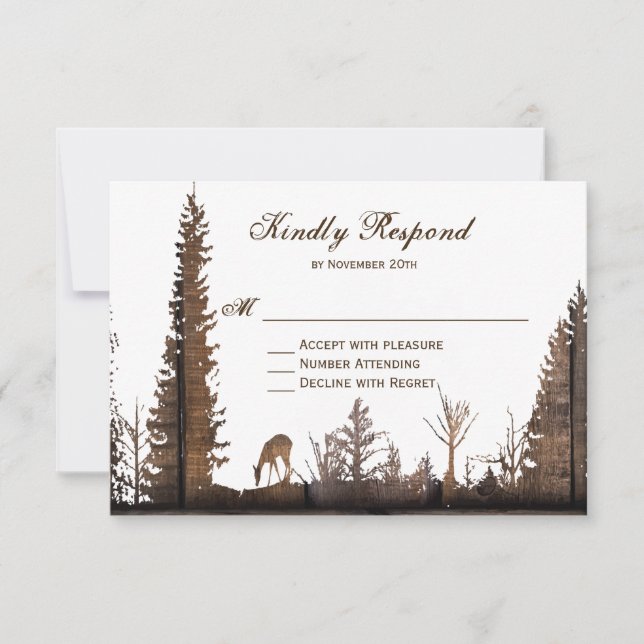 Rustic Wood Hjort Gräs Träd Bröllop OSA cards (Framsida)