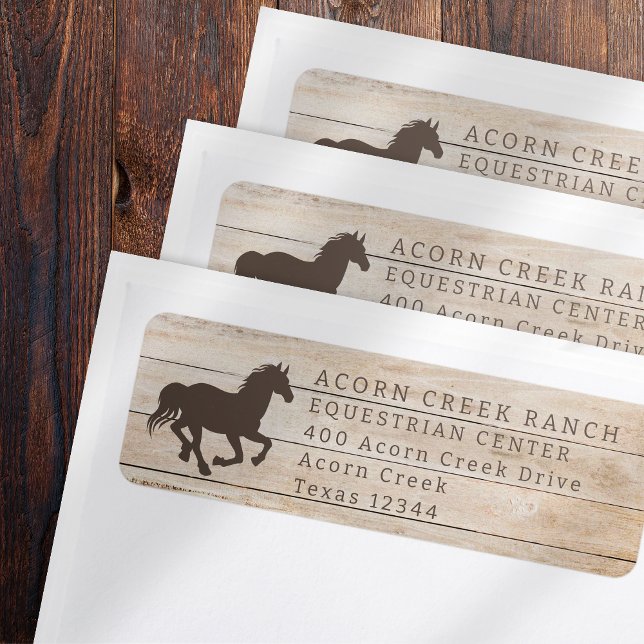 Rustic Wood Horse Equestrian Centre Returadress Etikett (Skapare uppladdad)