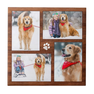 Rustic Wood Hund älskare Photo Collage Kakelplatta